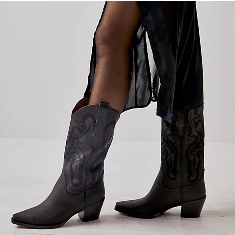 NWD Jeffrey Campbell Dagget Leather Cowboy Boots Washed Black Size 9.5